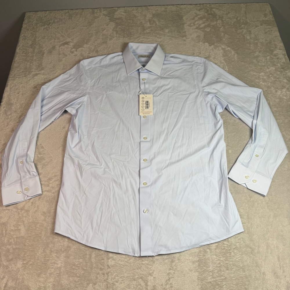 NWT Collars & Co Mens Apex Performance Dress Shirt L Pale Blue Nylon Spandex - Picture 3 of 12